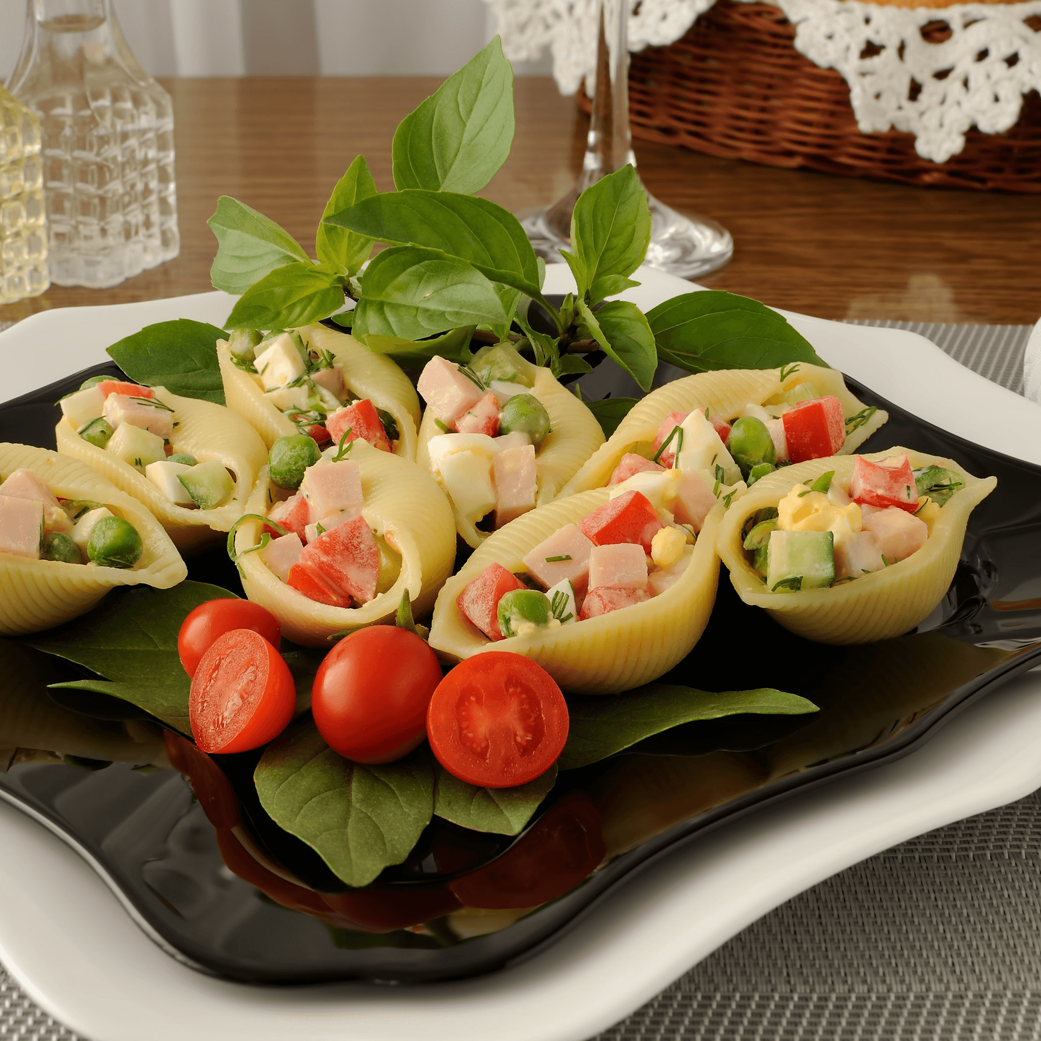 Stuffed shells pasta tray.