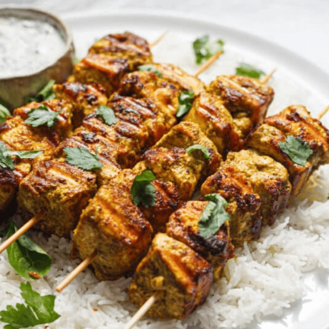 Tofu kabob bowl.