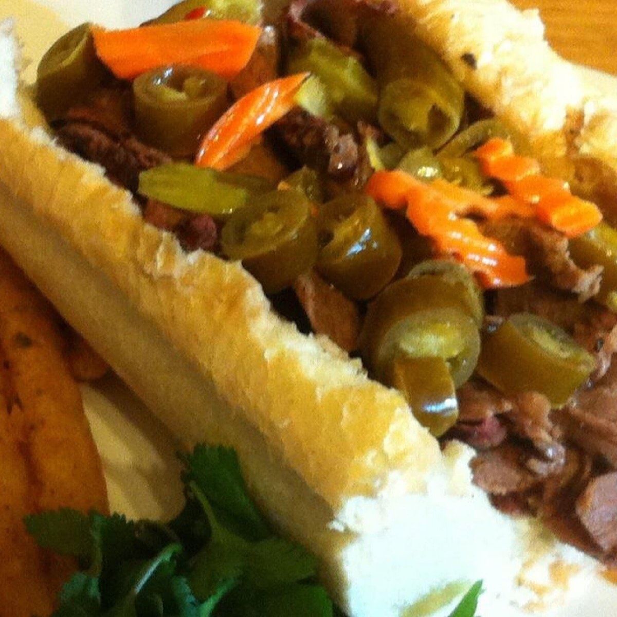 Chicago Style Italian Beef Sandwich.