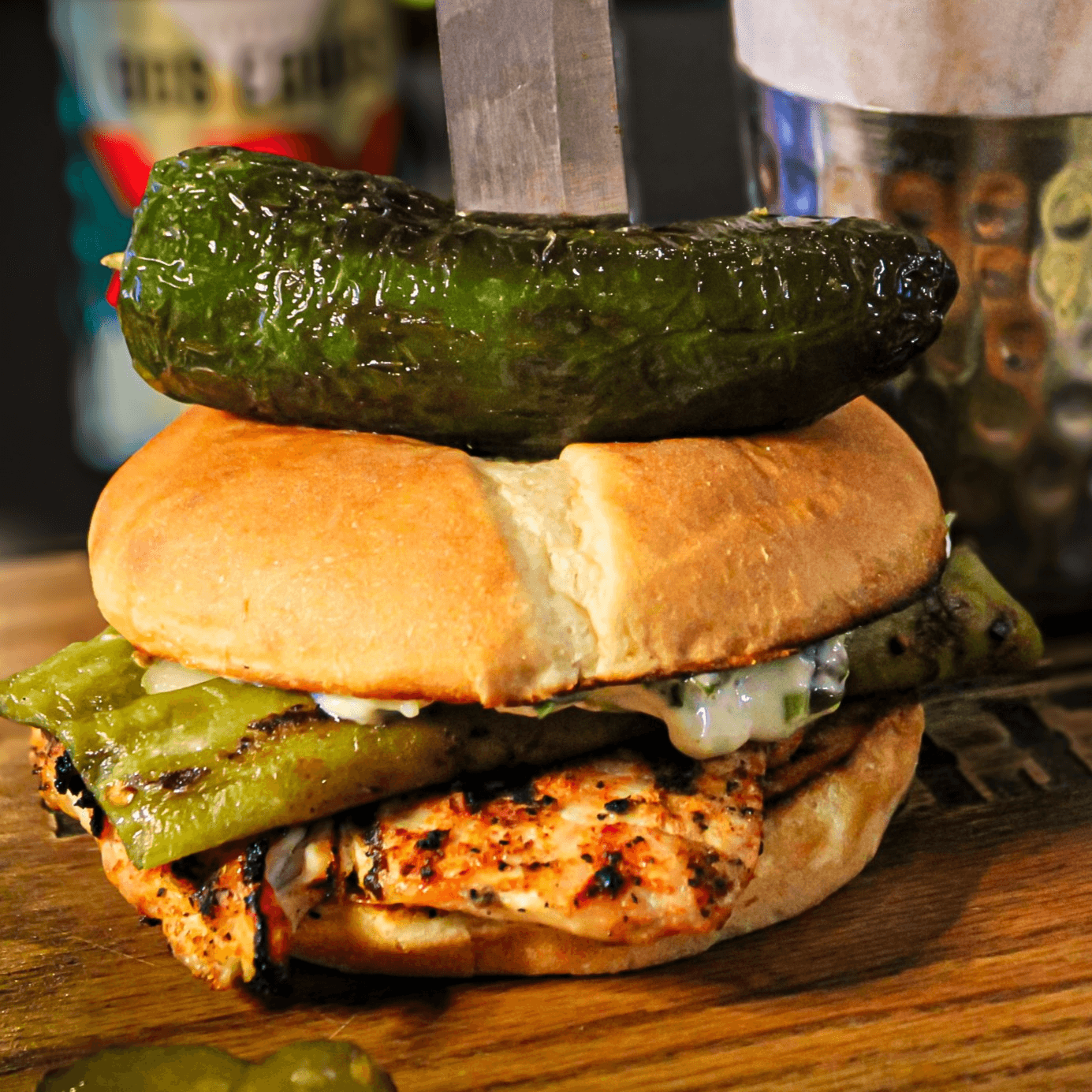 Long Green Chile Cheese Burger.