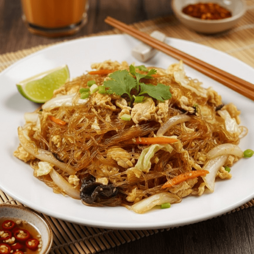 Pad Woon Sen with Crispy Pork.