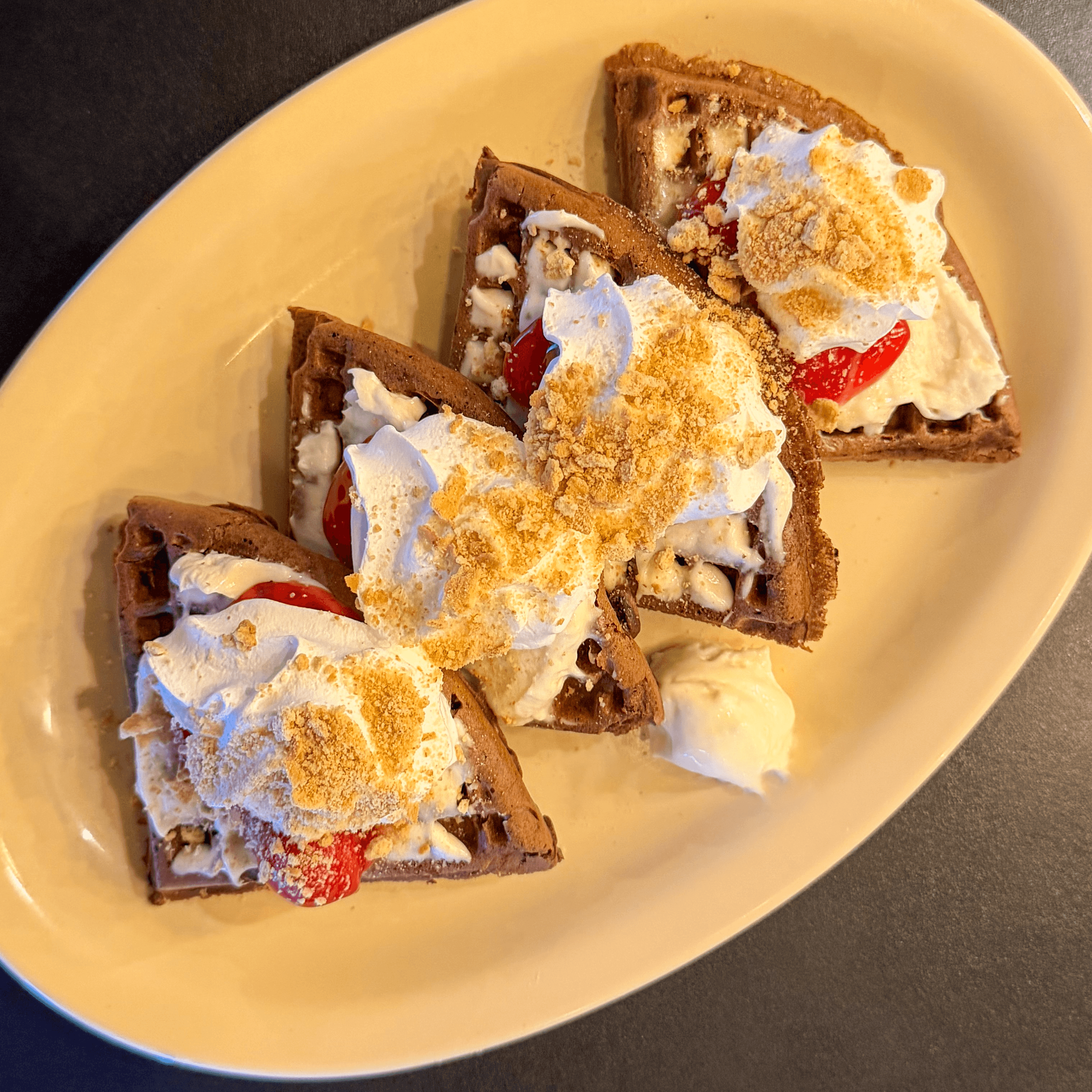 Chocolate Cherry Cheesecake Signature Waffle.