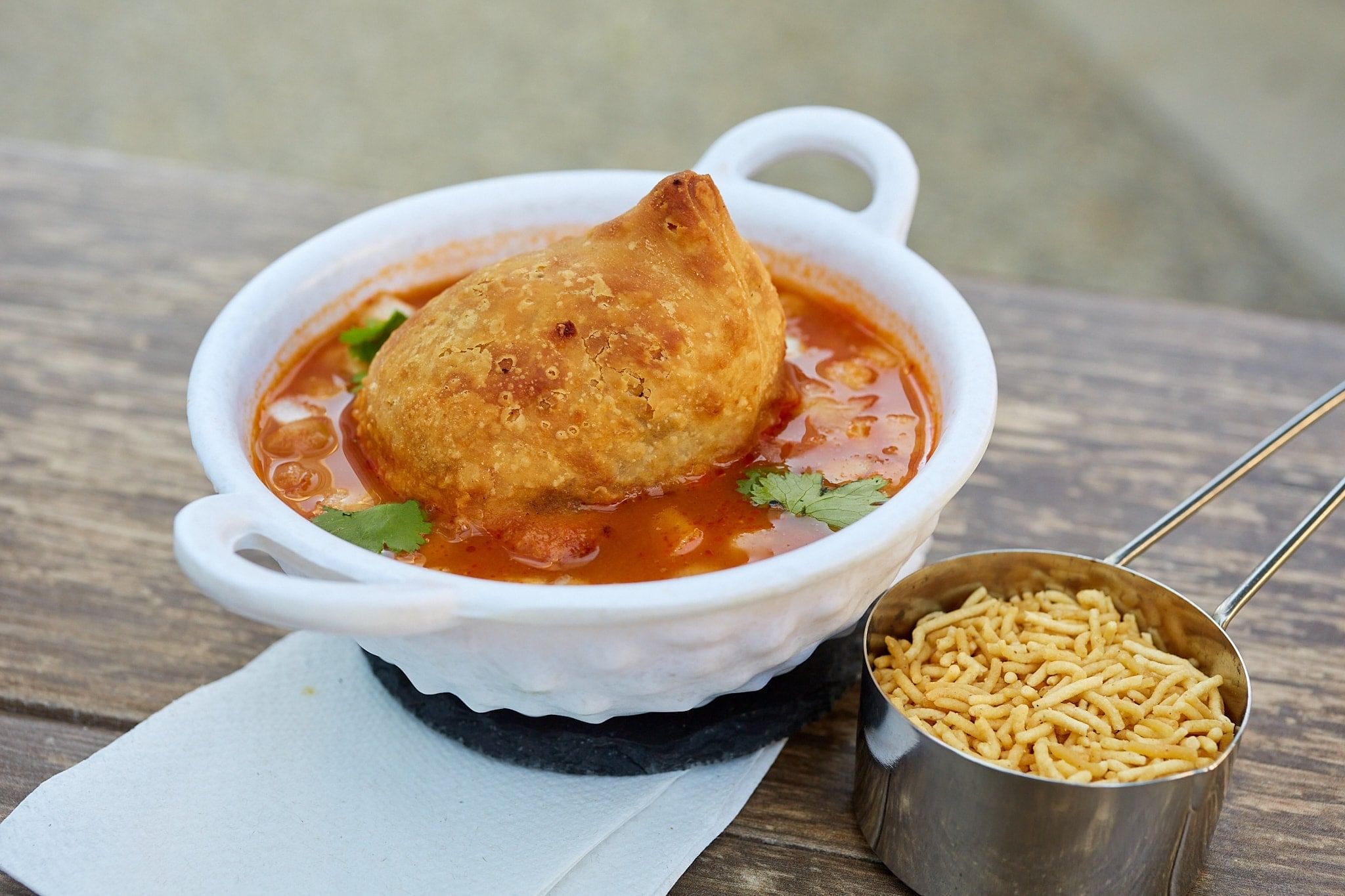 Crunchy Vegan Samosa Chaat.