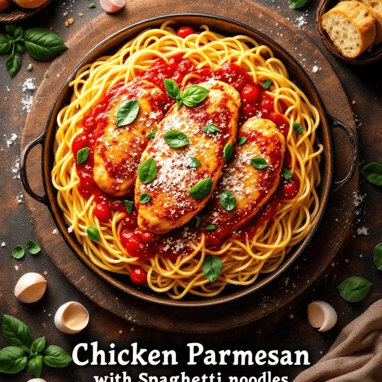 Chicken Parmesan with Spaghetti.
