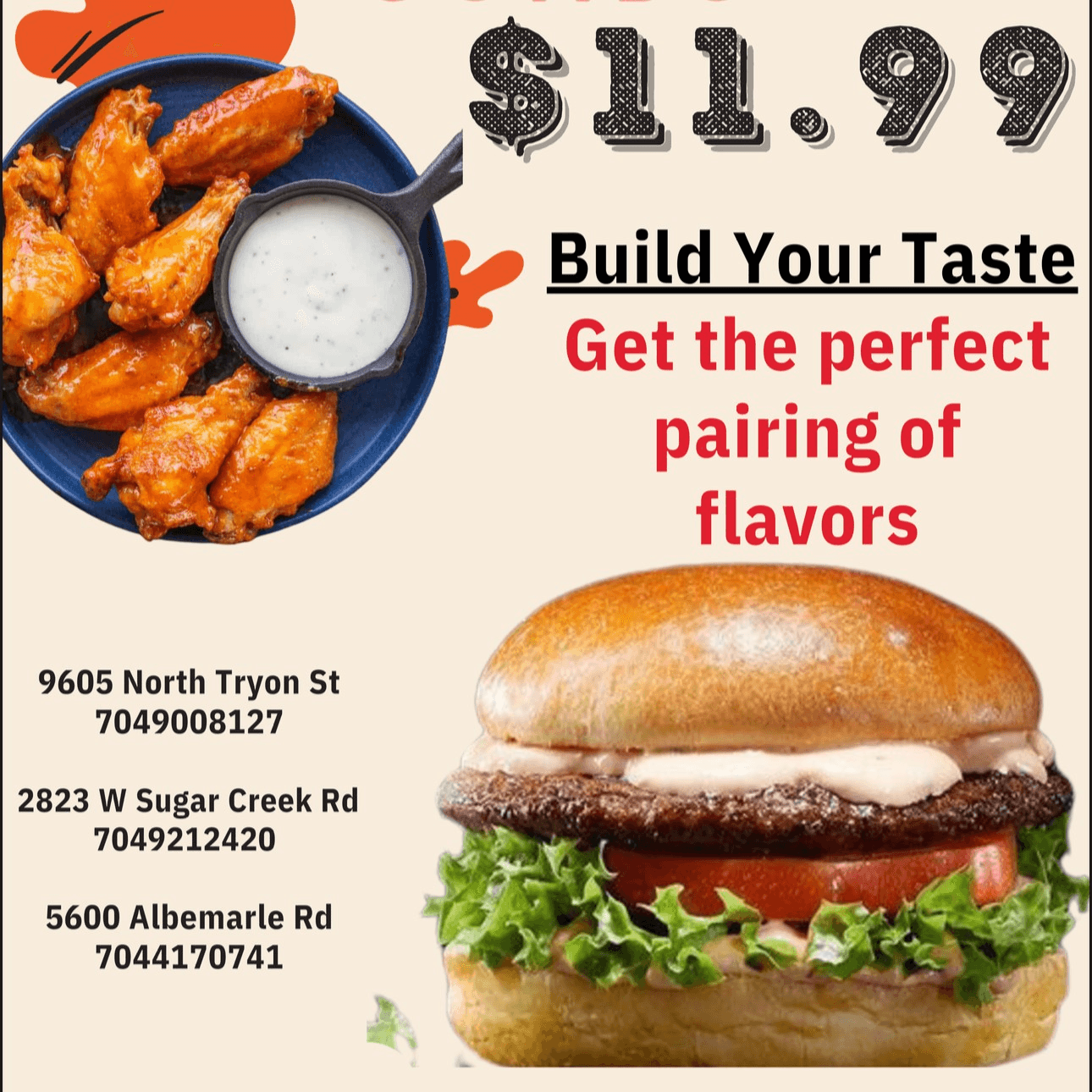 Cheese Burger & Wings(5) Combo Special.