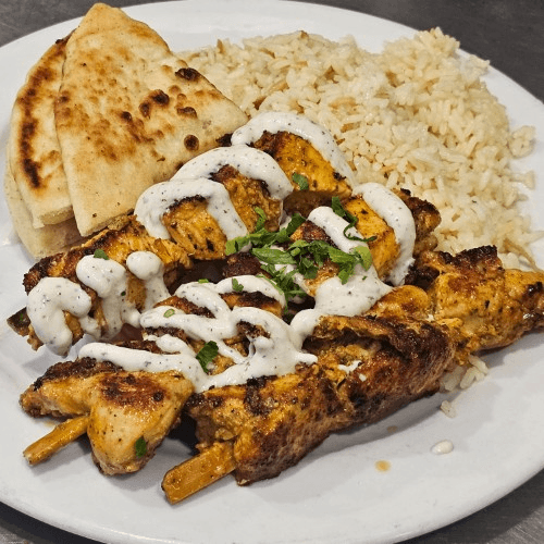 Chicken Souvlaki Plate.