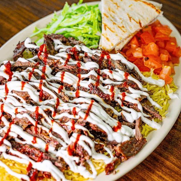 Beef Shawarma Over Rice.