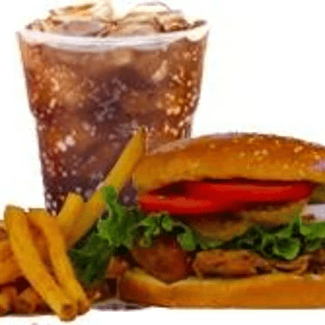 Augie's Yard Bird LOADED Sandwich Combo (smoked dark chicken w/ BBQ Cream Sauce, lettuce, tomatoes, onions & pickles).