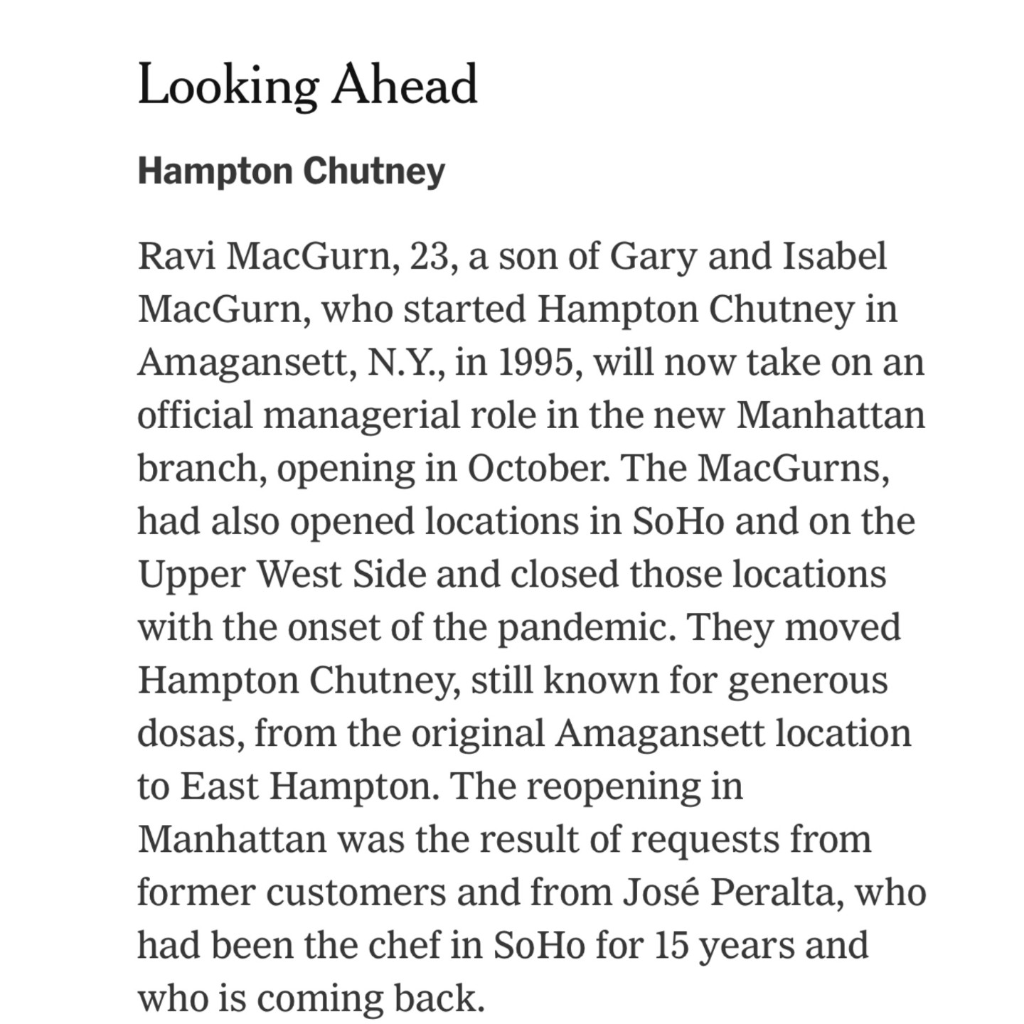 Featured in the Food Section of the New York Times