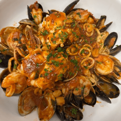 Zuppa Di Pesce Over Linguini.