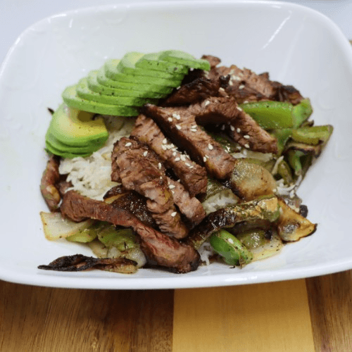 Skirt Steak Rice Bowl.