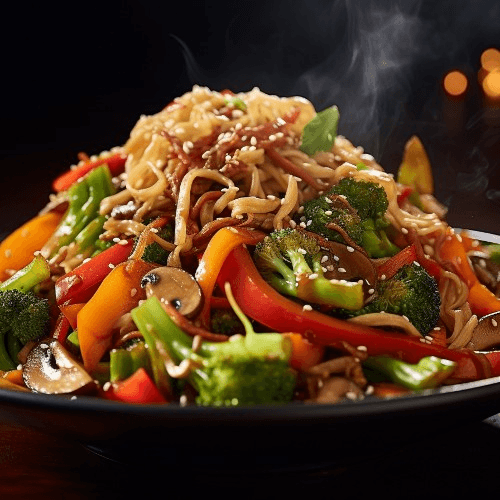 Stir Fried Rice Noodles with Vegetables.