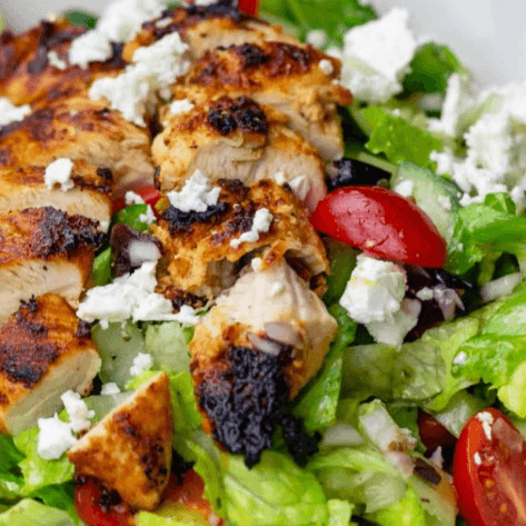 Grilled Chicken Salad with Drink.