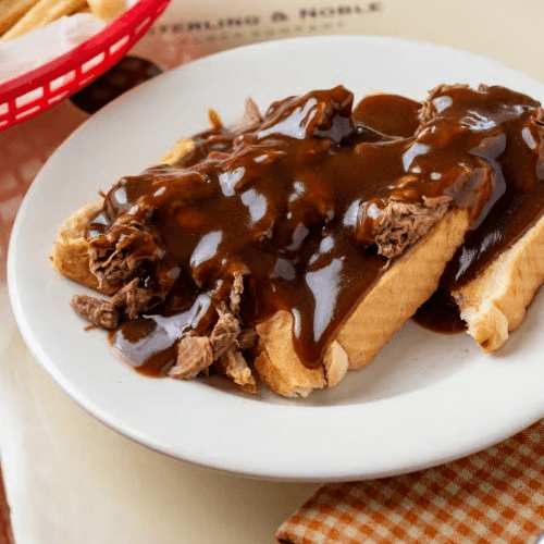 Open Faced Roast Beef Sandwich.