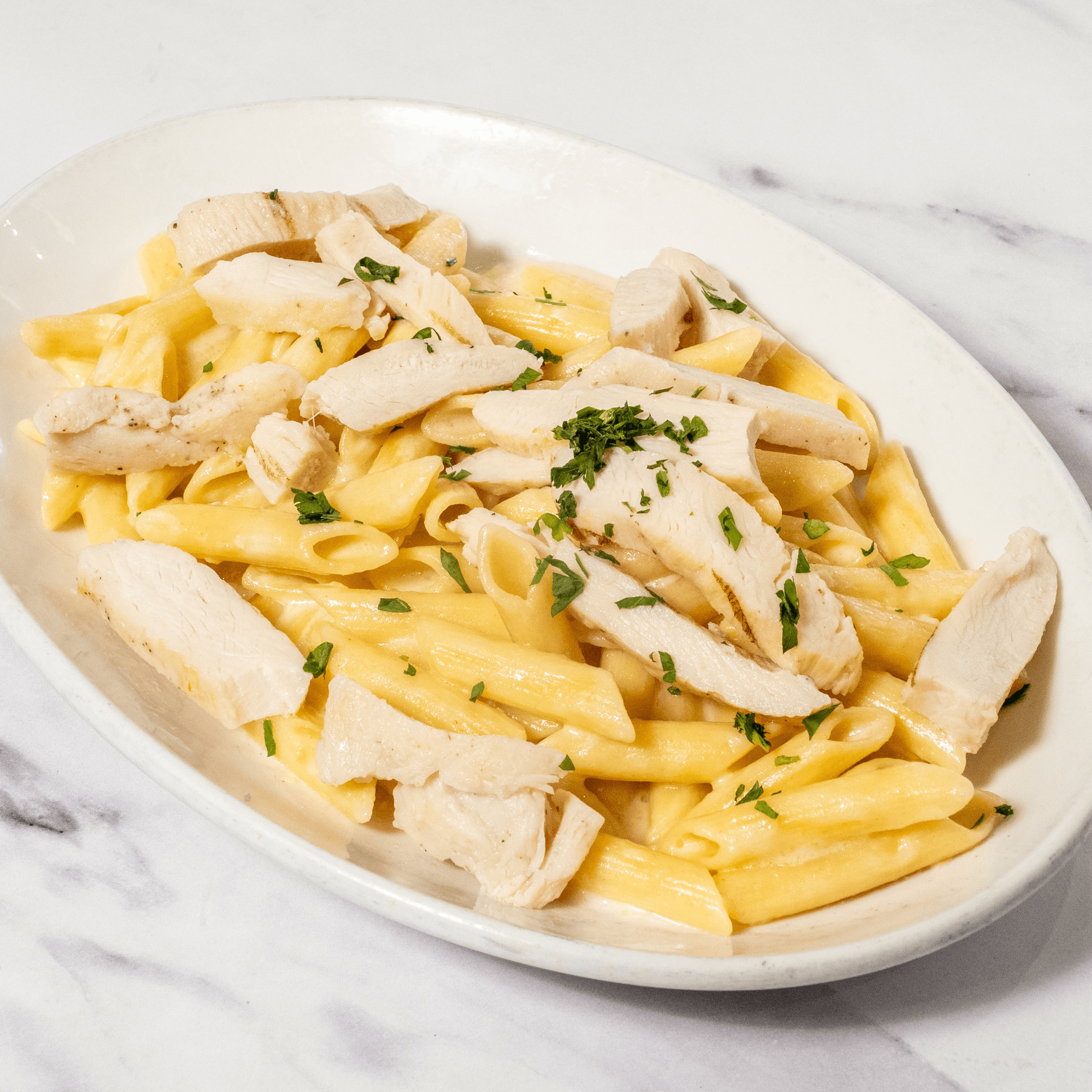 Penne Chicken Alfredo.