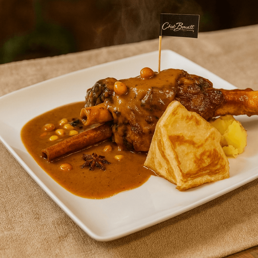 Lamb shank massaman with roti curry.