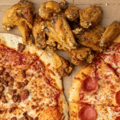 Two 14" 1 Topping 10 Wings.