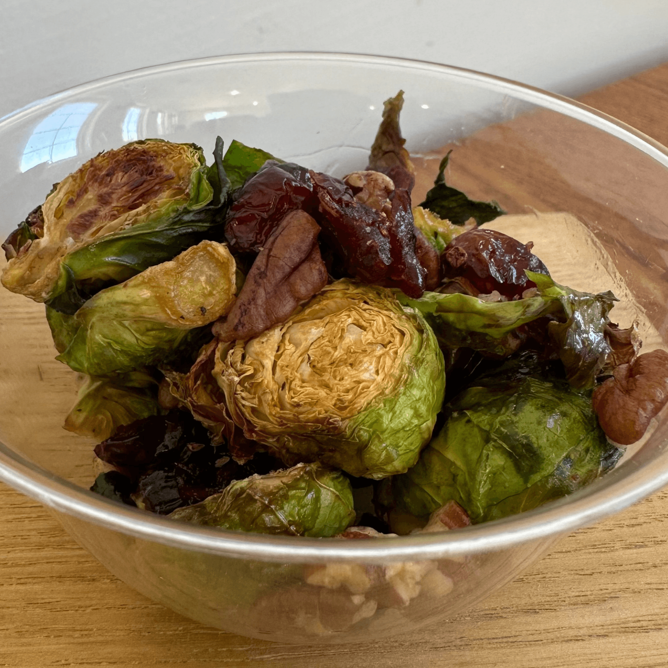 Roasted Brussel Sprouts with Pecans and Craisins serves 8-10.