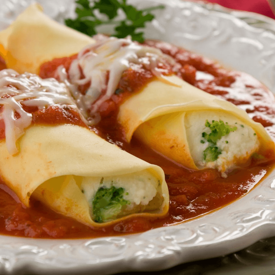 Cheese Manicotti Parmigiana.
