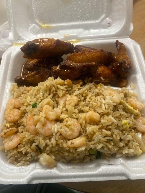 Cut Wings and Shrimp Fried Rice.