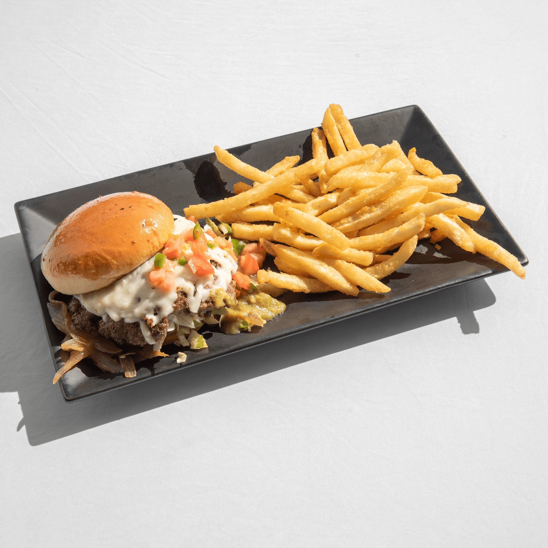 Pico-Verde Smash Burger + Fries.