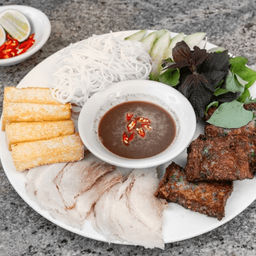 30. Bun Dau Mam Tom / Vermicelli with Fried Tofu Pork & Shrimp Paste.