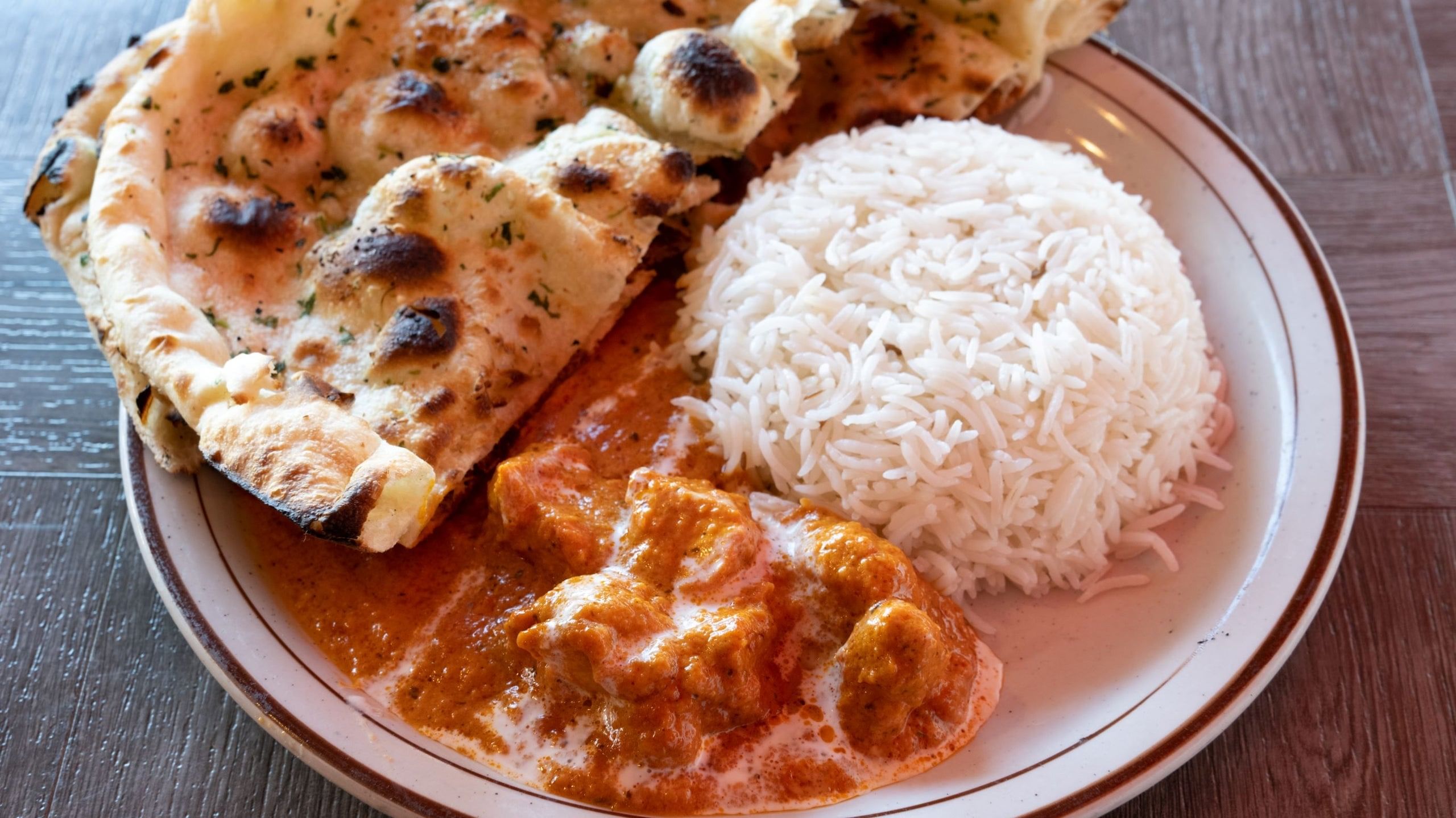 Chicken Masala, Rice & Naan.