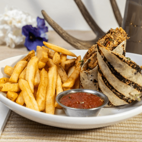 Caribbean jerk chicken wrap.