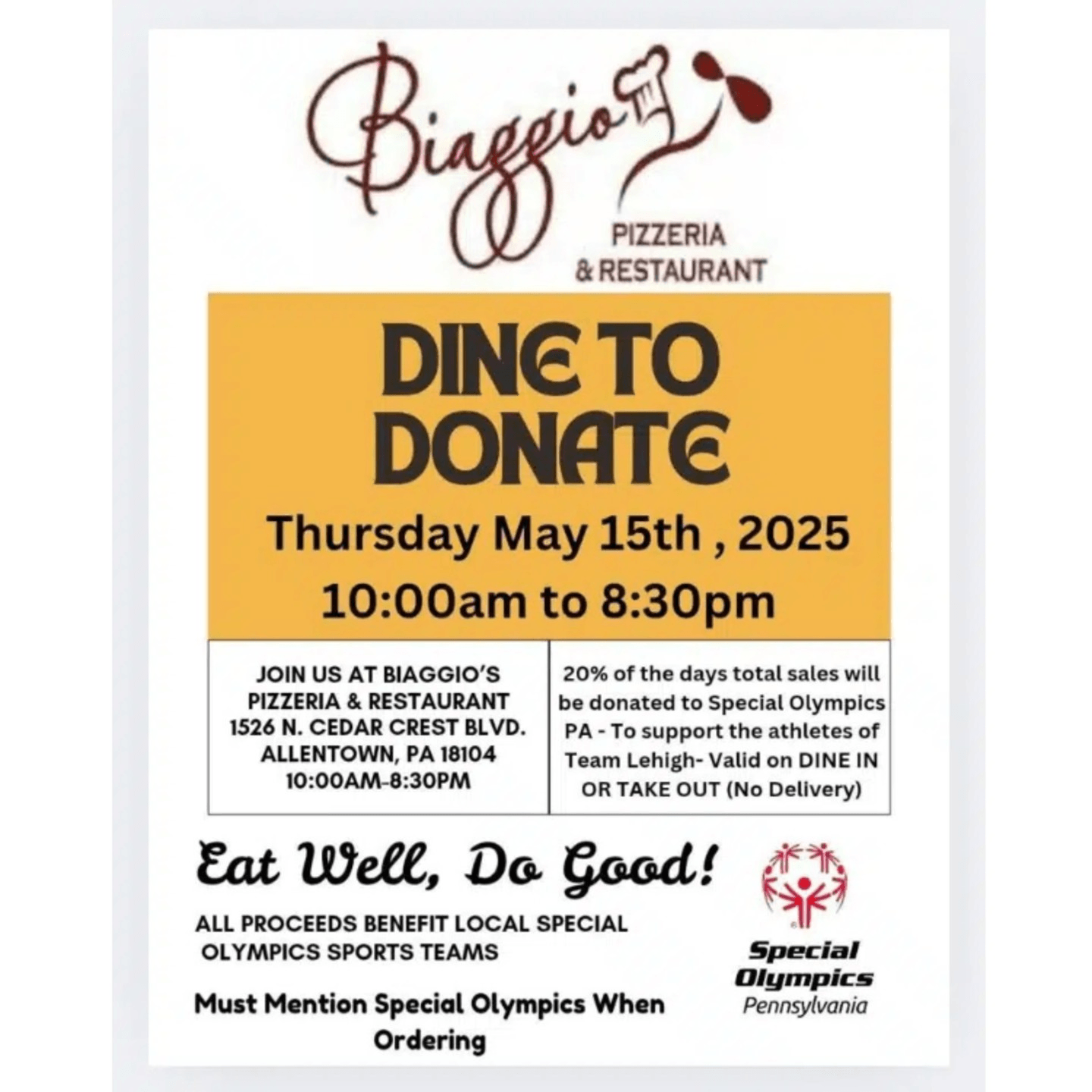 Eat Well Do Good at Biaggio’s Dine to Donate Event
