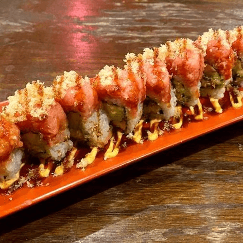 Crunchy Eel Spicy Tuna Avocado Cut Roll　クランチー鰻スパイシーツナアボカドロール