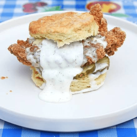 Fried Chicken Biscuit Sandwich.