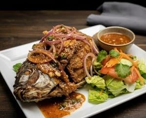 Fried Fish Tilapia Larb Salad.