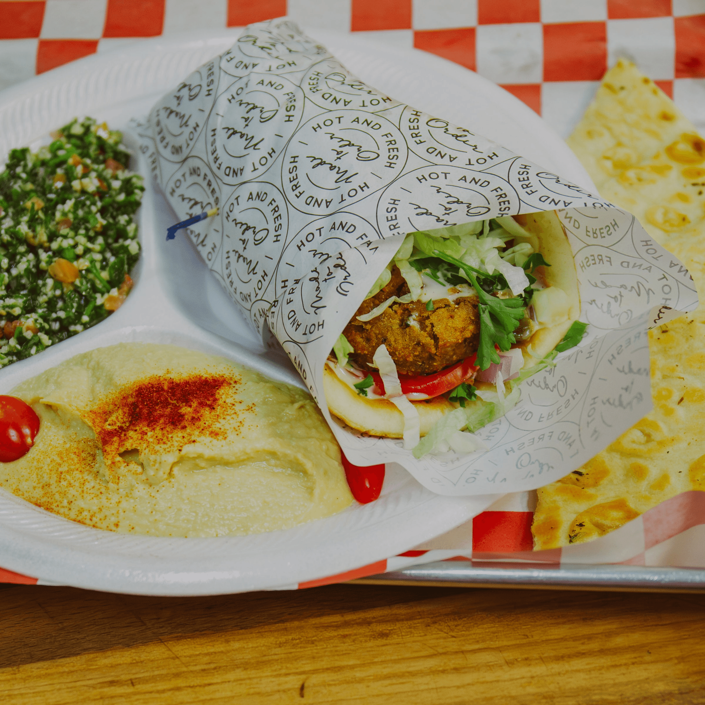 Falafel on Pita Platter.