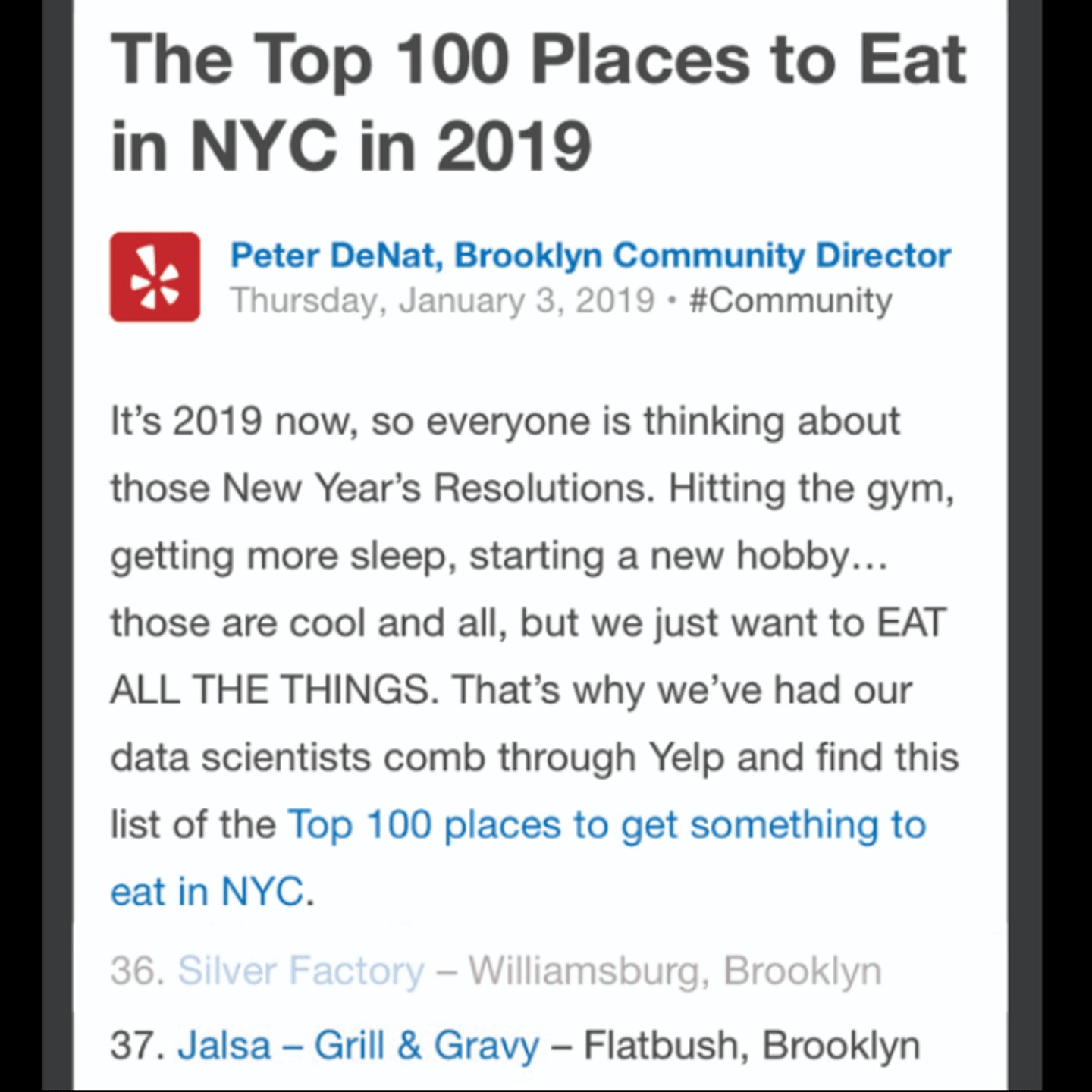 Selected as one of the top places to eat in NYC 