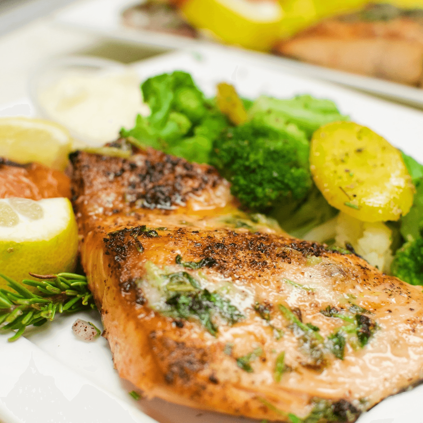Grilled salmon fillet.