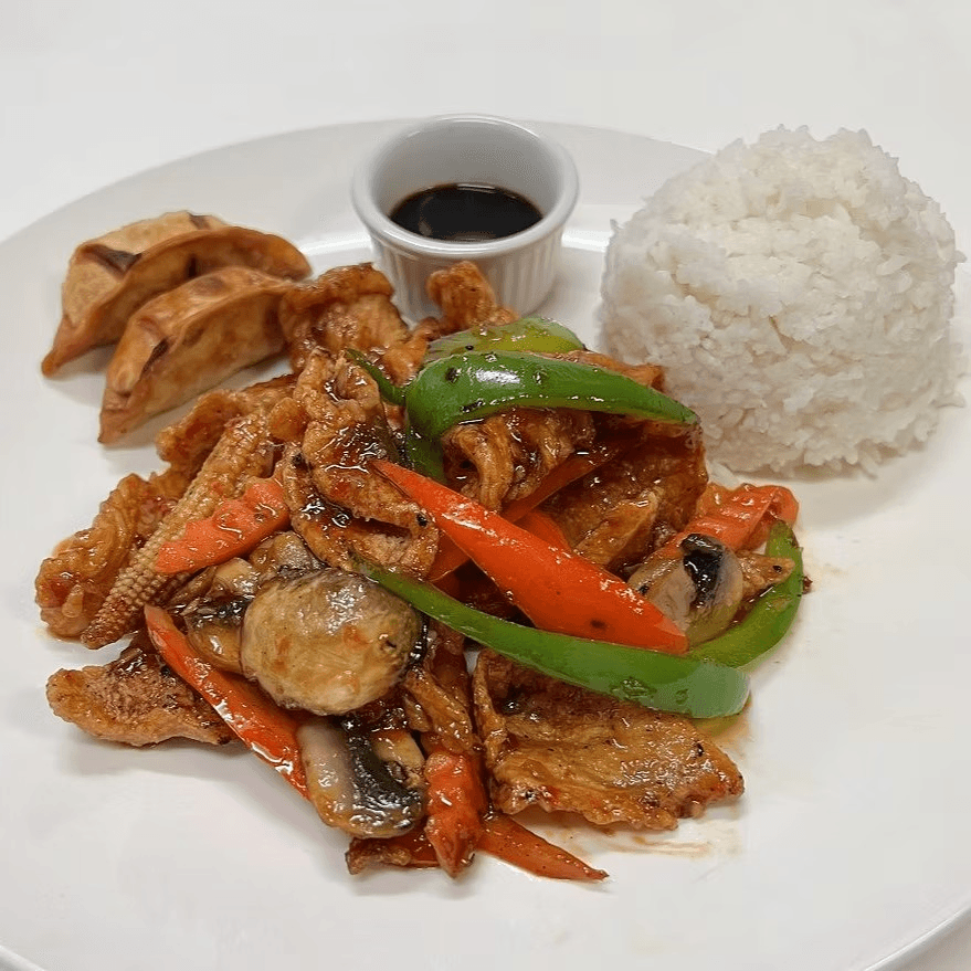 Chicken De Bangkok, Fried Dumpling, Rice.