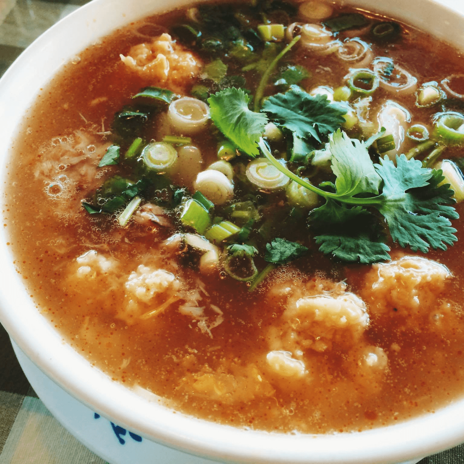 Udon noodle soup with crab and shrimp.