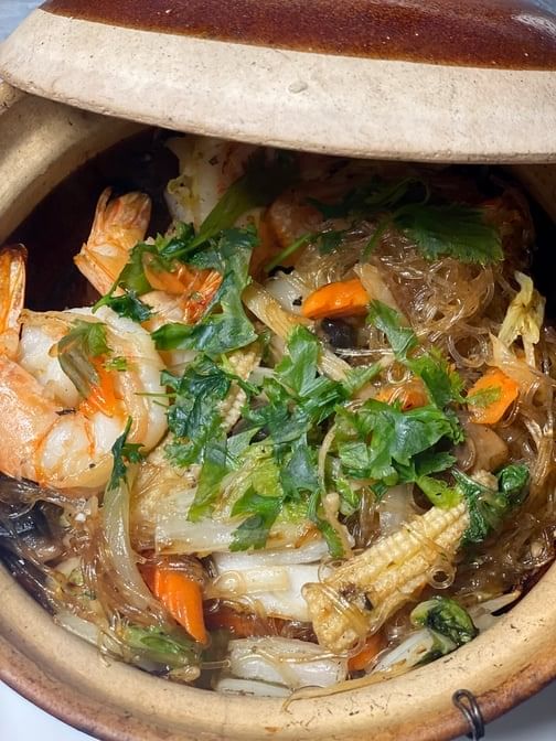Jumbo Shrimp In Clay Pot.