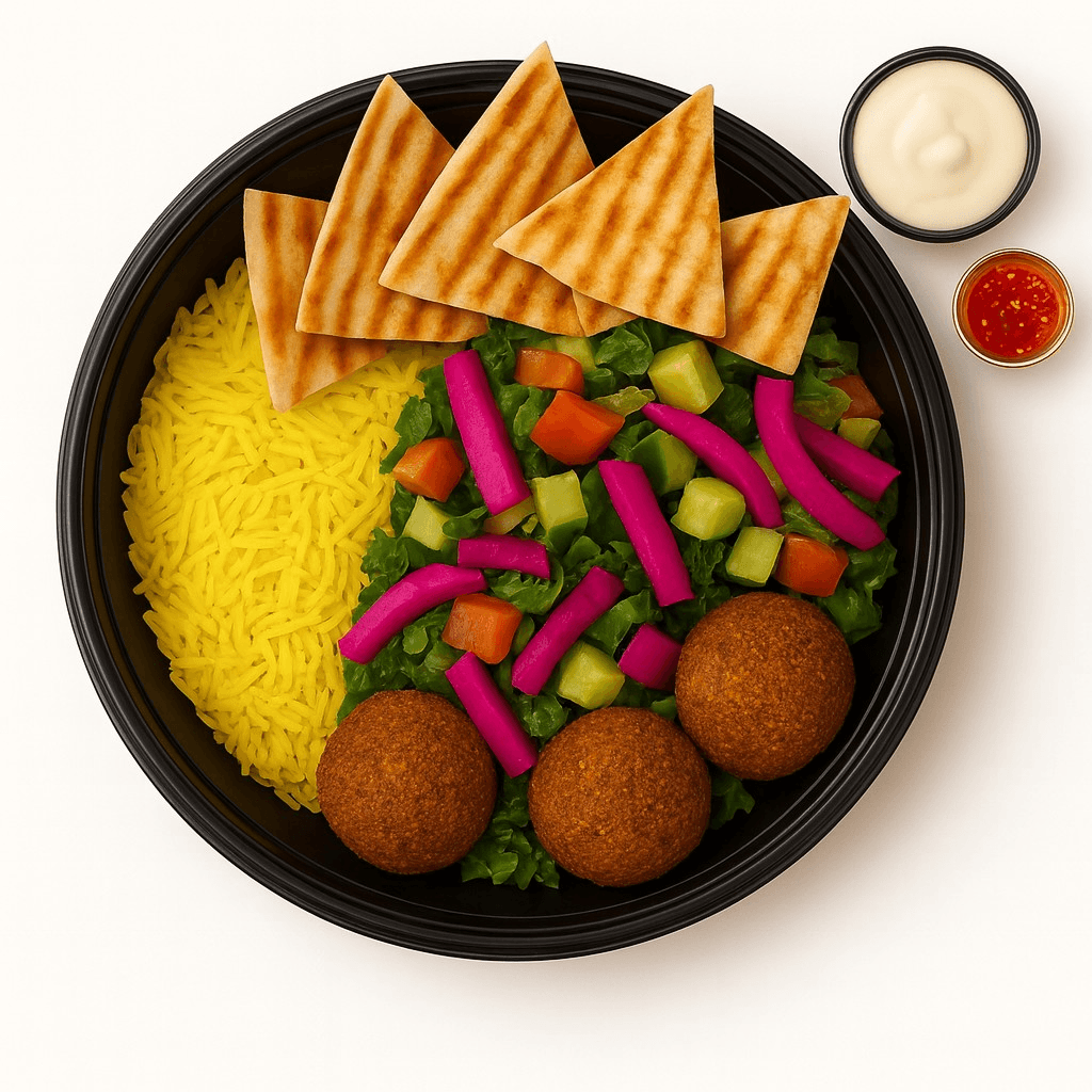 Falafel and Rice Vegan Bowl.