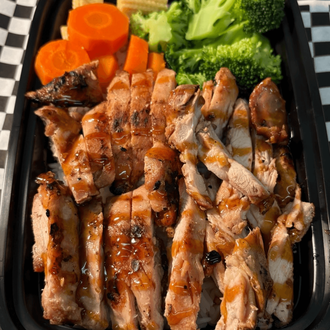 Chicken teriyaki rice meal.