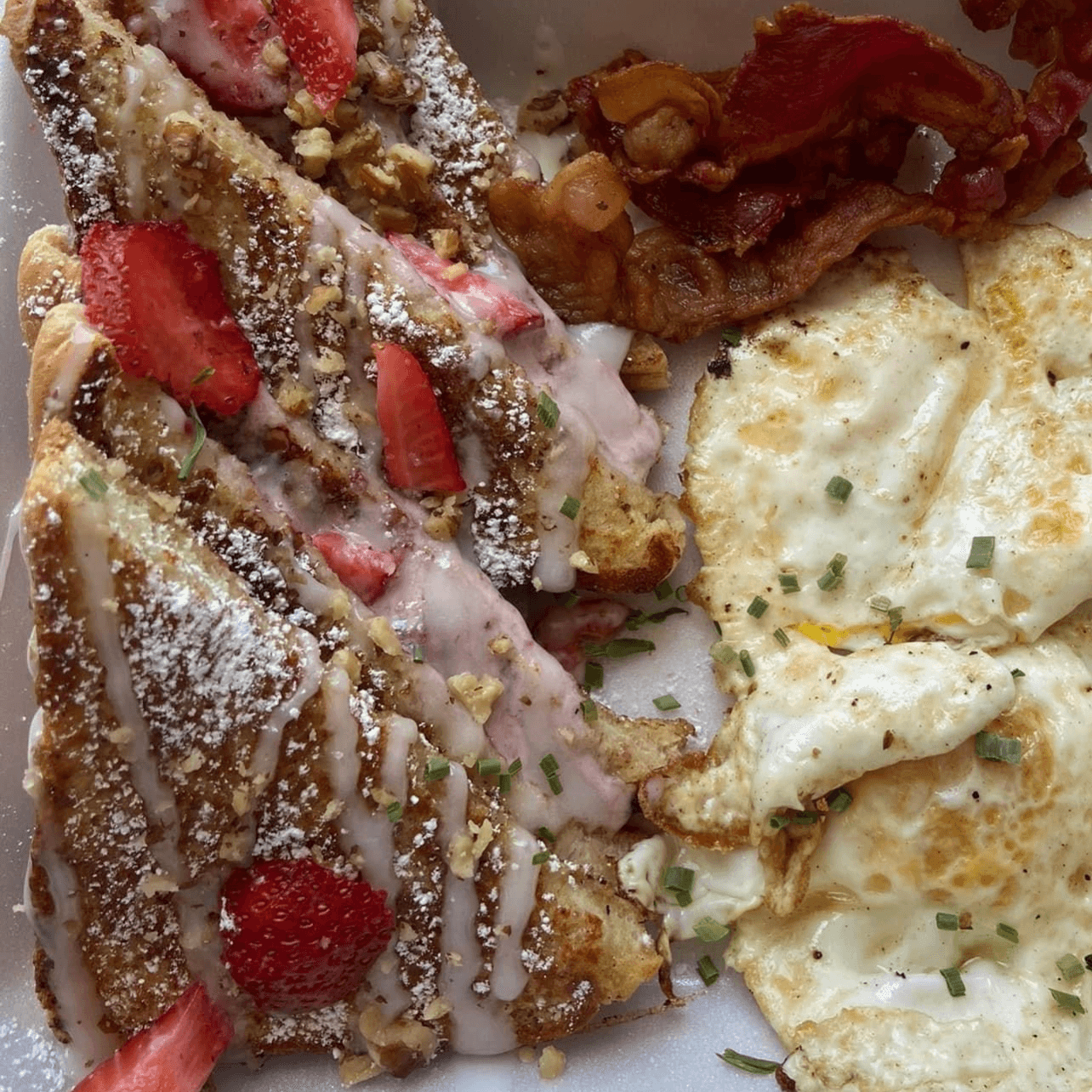 Strawberry cream stuffed French toast.
