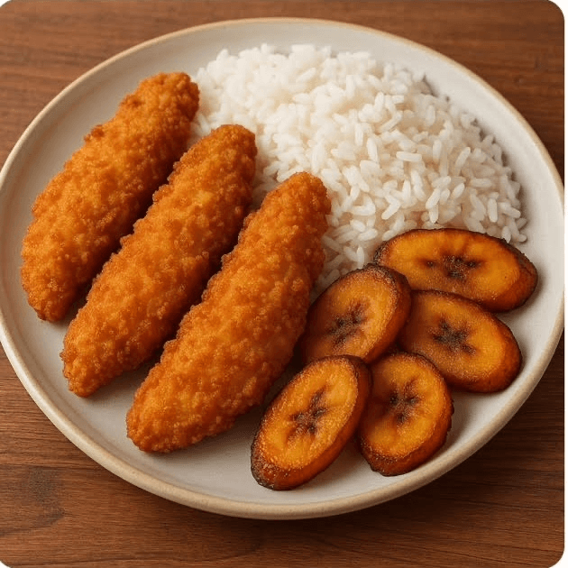 Breaded chicken breast w/Tostones.