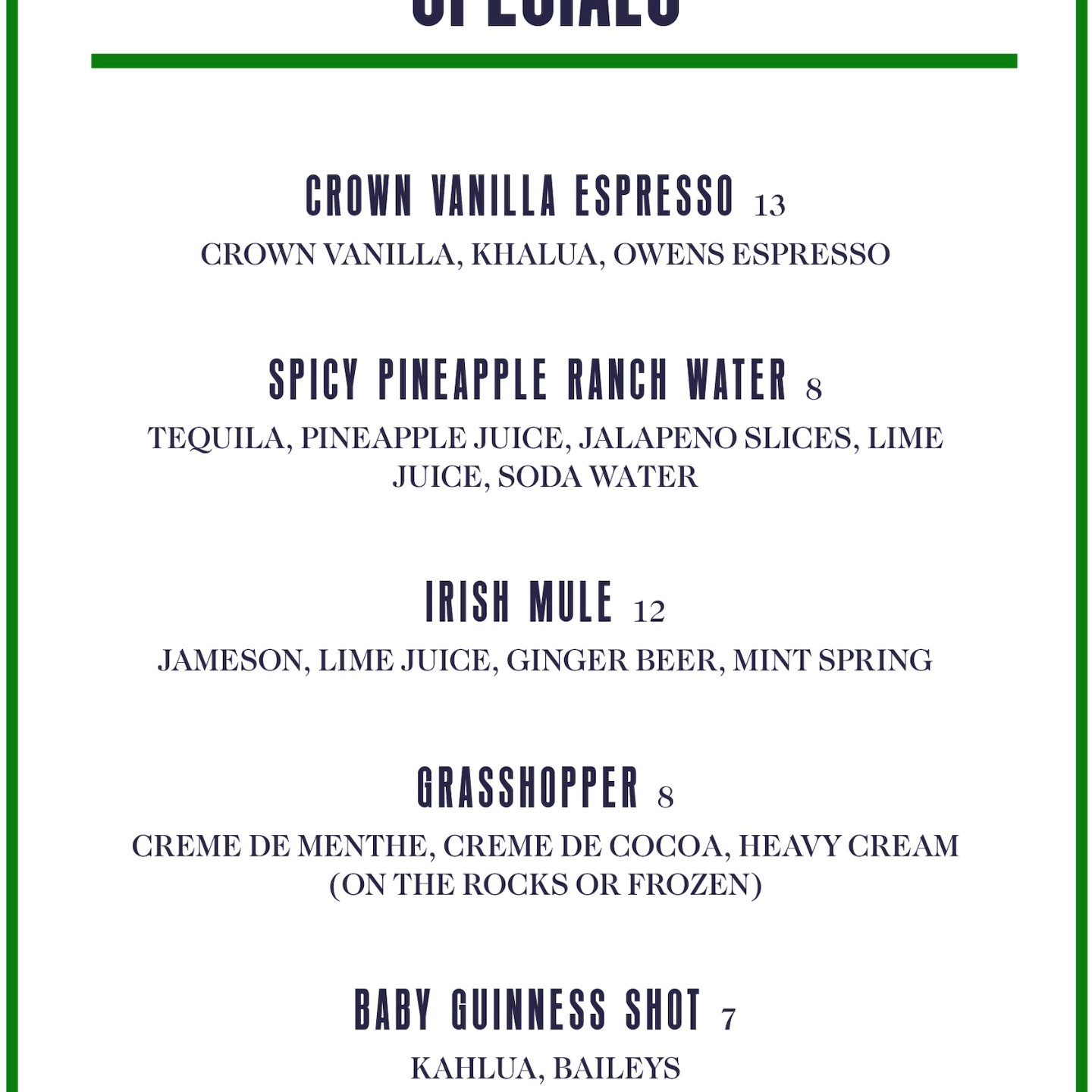  MARCH COCKTAIL SPECIALS
