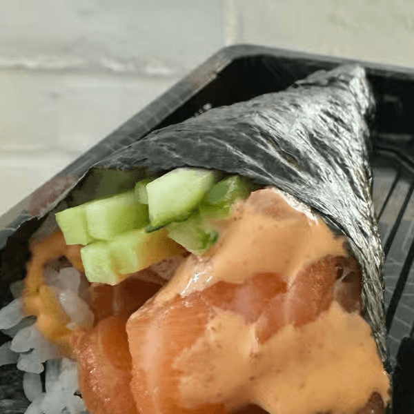Spicy Salmon Hand Roll.
