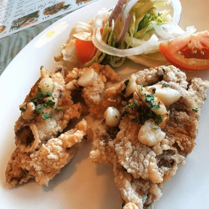Soft-shell crab sautéed with garlic butter.