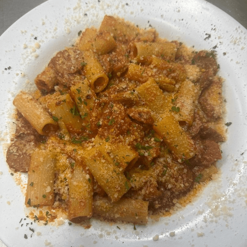 1) Rigatoni & Sausage Fra Diavolo.