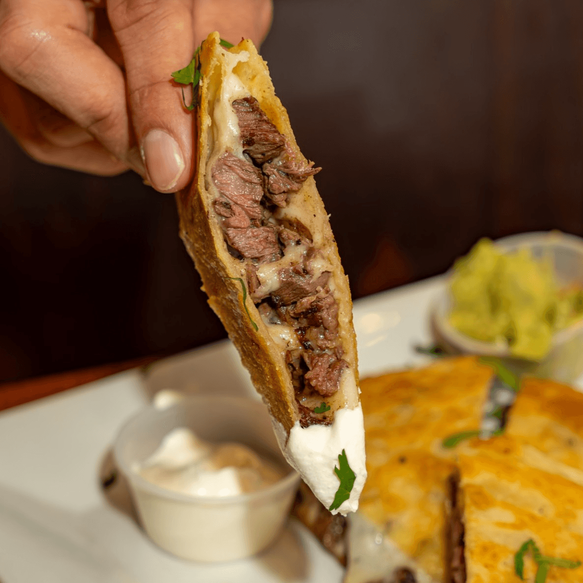 Quesadilla with Onion Rings.