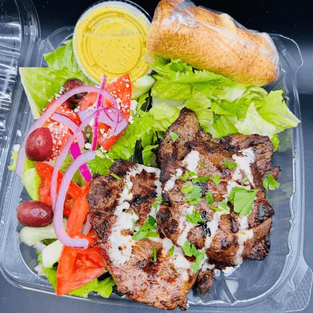 Lamb Shish Kabobs Salad.