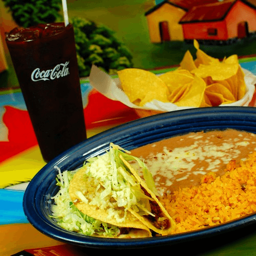 Taco, Rice and Beans.