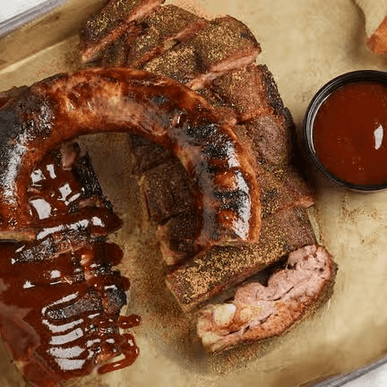 Pork Rib Tips & Pork Hot Links with Fries.